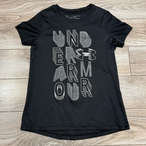 Under Armour Girls Black Dry Fit T-shirt w/White and Silver Logo Size: S(US6) - Picture 1 of 5